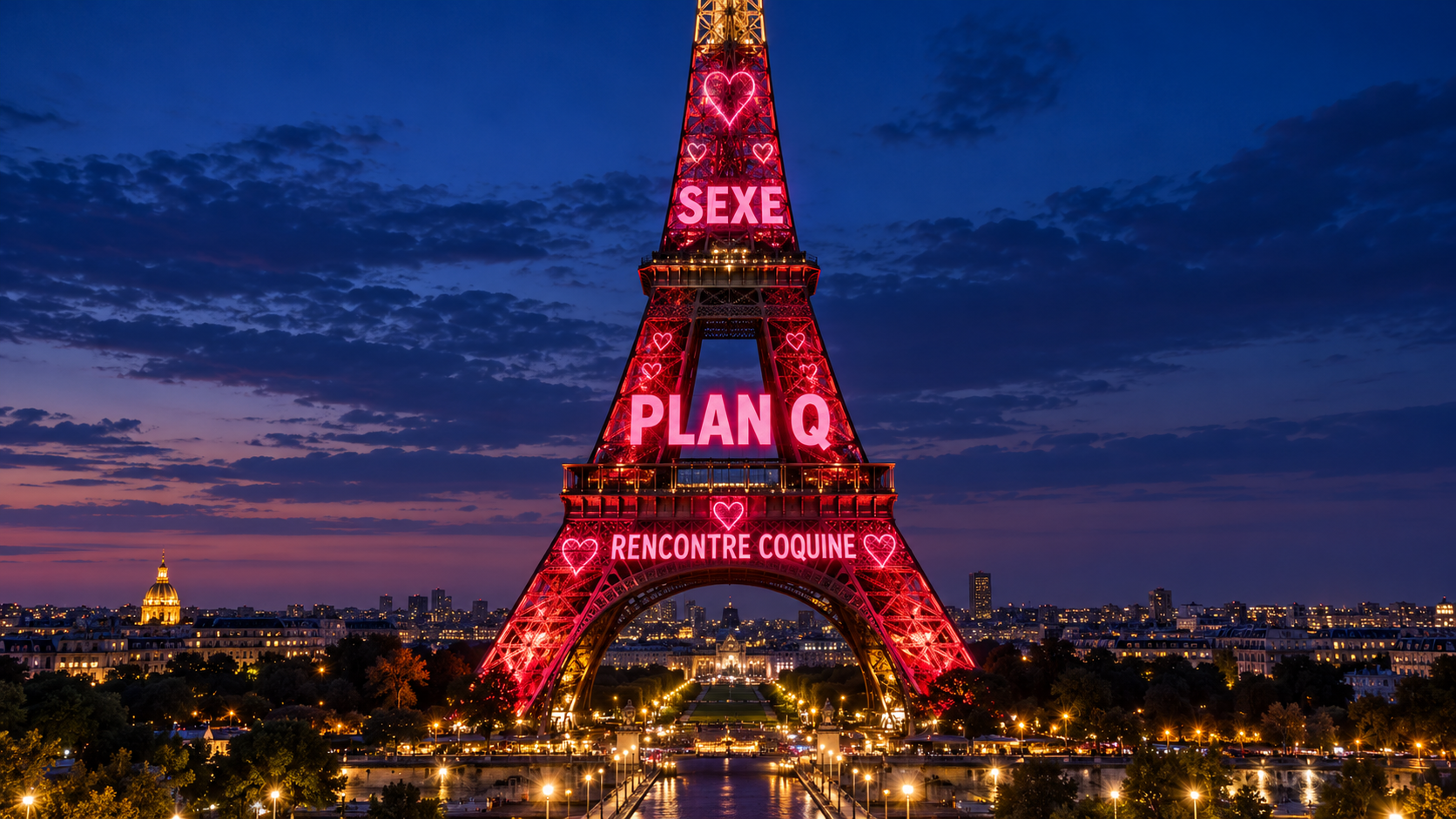 La tour Eiffel illuminée avec des mots coquins projetés sur sa structure